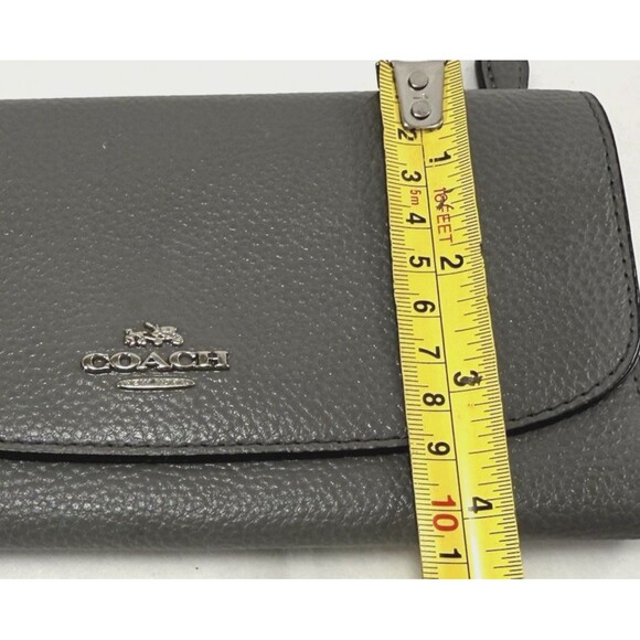 Coach Pebbled Gray Leather Slim Envelope Wallet Clutch snap closure - Picture 14 of 14